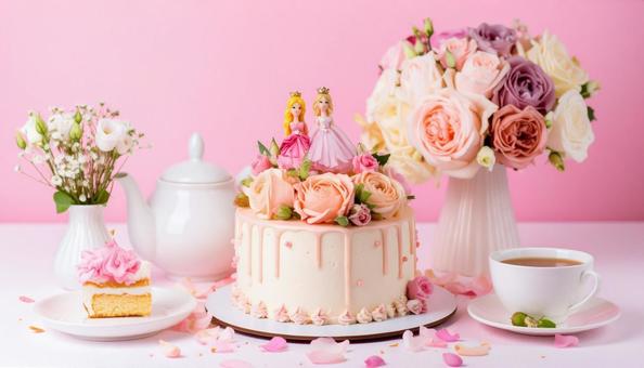 お姫様ケーキとご馳走 お姫様ケーキとご馳走の写真