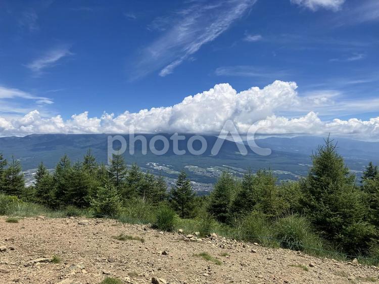入笠山山頂からの一望風景 入笠山,山頂,山頂風景の写真素材