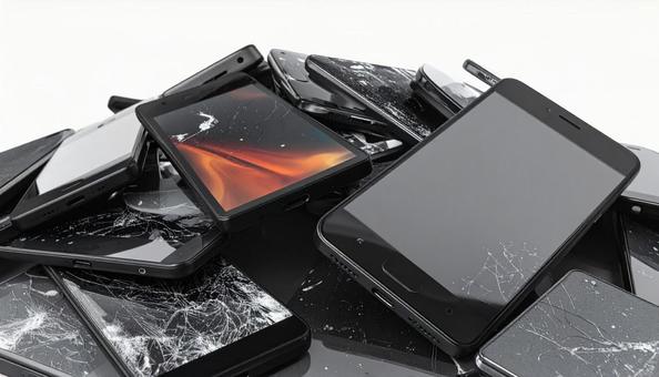 壊れたスマートフォンの写真