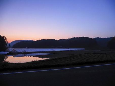 日の出前の農村 日の出前の農村 農村,ビニルハウス,屋外の写真素材