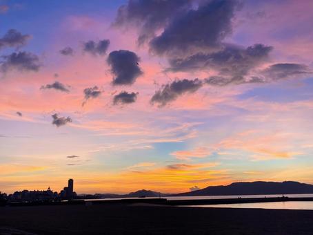 夕暮れの百道浜(福岡市) 夕焼け,夕暮れ,風景の写真素材