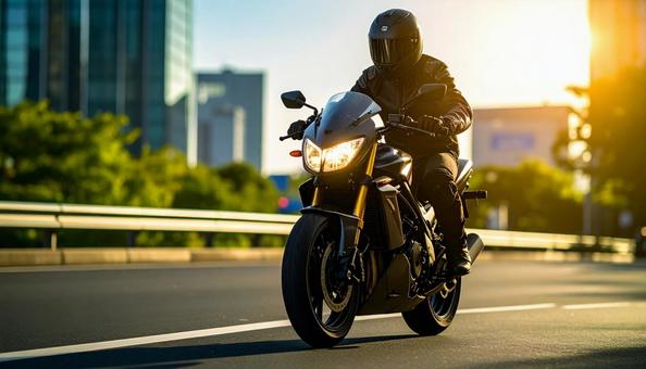 オートバイを運転するライダー オートバイを運転するライダーの写真