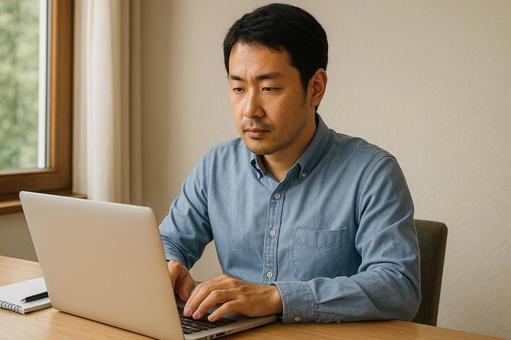 パソコン作業をする男性 パソコン作業をする男性の写真