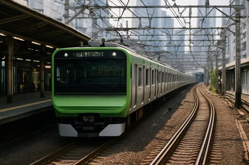 駅に停車する電車 駅に停車する電車の写真