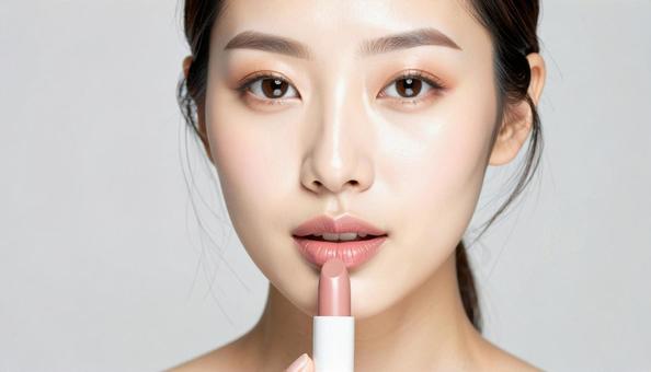リップを塗る女性 リップを塗る女性の写真