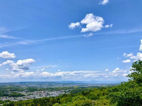 高台から望む街並み 若草山,一重目,頂上の写真素材