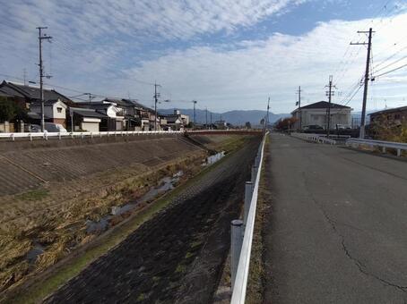 岩井川沿い 岩井川,風景,街並みの写真素材