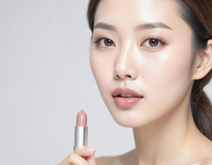 リップを塗る女性 リップを塗る女性の写真