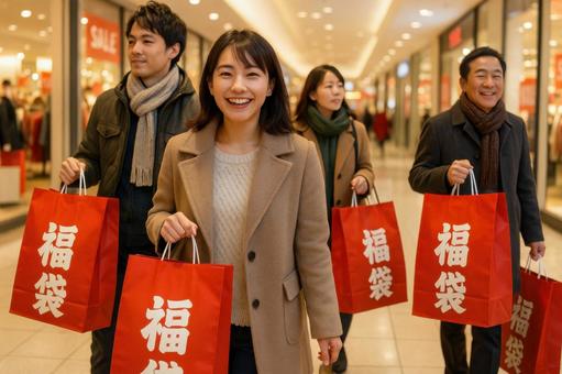 福袋を持つ人々 福袋を持つ人々の写真