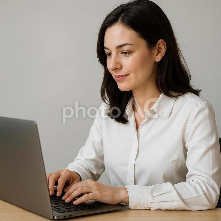 PCを打つ女性 pc,パソコン,女性の写真素材