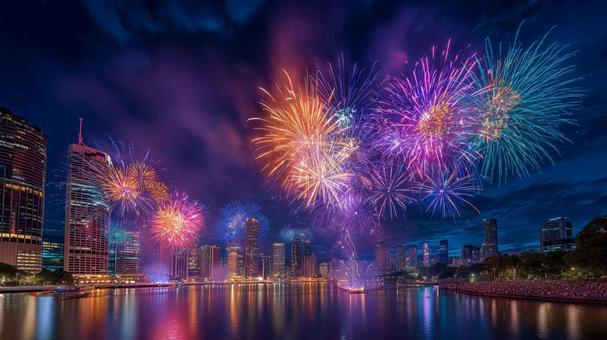 都市の花火大会(遠景) 08 都市の花火大会(遠景) 08の写真