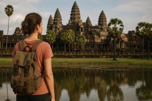 アンコールワットと旅人の情景 アンコールワットと旅人の情景の写真