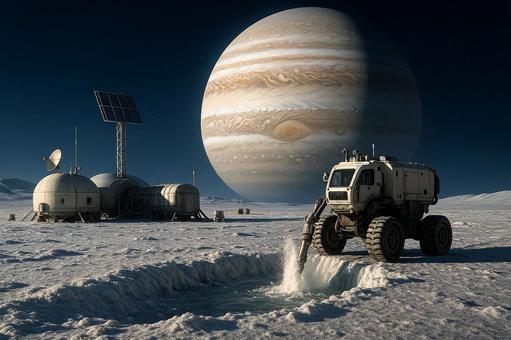 木星の衛星エウロパで氷の資源の採掘基地 木星の衛星エウロパで氷の資源の採掘基地の写真
