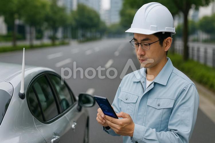 V2X通信フィールドテスト v2x,車車間通信,路車間通信の写真素材