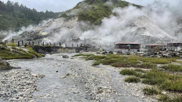 玉川温泉の湯気 玉川温泉の湯気の写真