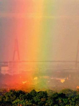 Photo, rainbow, rainbow bridge, morning sky, 