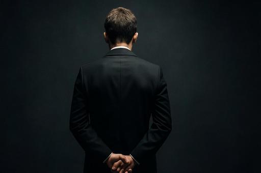緊張した男性の後ろ姿・ビジネスシーン 緊張した男性の後ろ姿・ビジネスシーンの写真