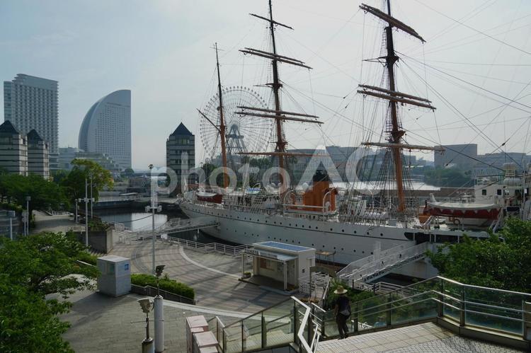 横浜みなとみらい 帆船,日本丸,横浜の写真素材