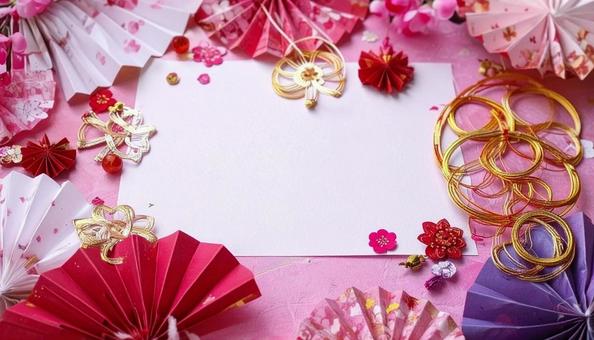 年賀状背景　水引き　お正月飾りの写真