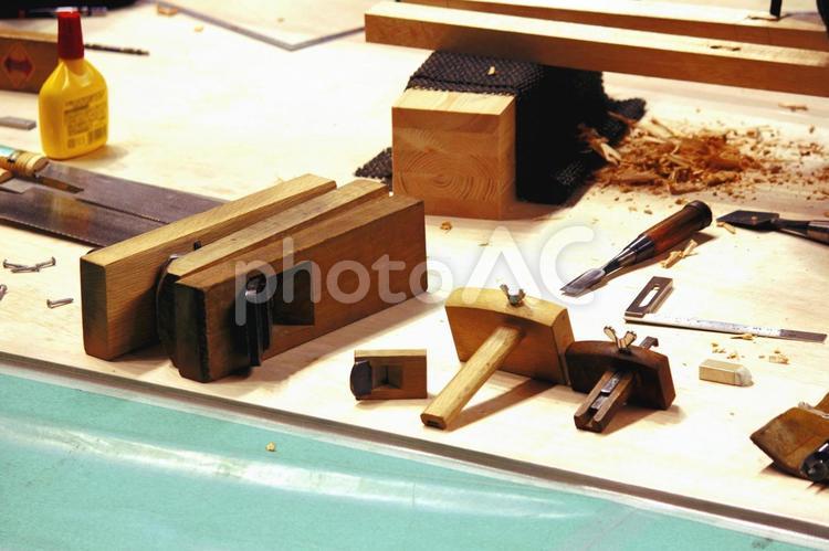 日本の大工道具　鉋　かんな　鑿　作業現場 鉋,かんな,豆鉋の写真素材