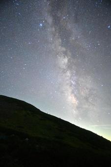 雲ノ平からみた祖父岳と立ち上る天の川 雲ノ平からみた祖父岳と立ち上る天の川 天の川,雲ノ平,雲ノ平山荘の写真素材