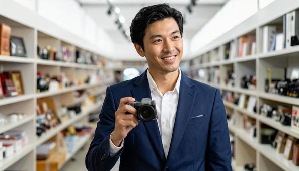 中古カメラを査定をする買取専門業者の写真