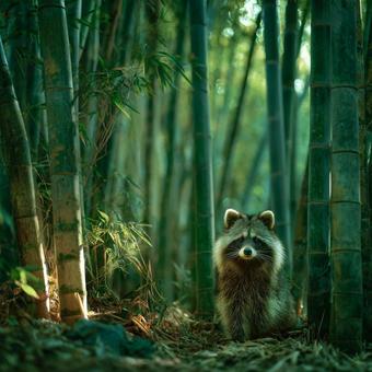 竹林に佇むタヌキの可愛い姿 竹林に佇むタヌキの可愛い姿の写真