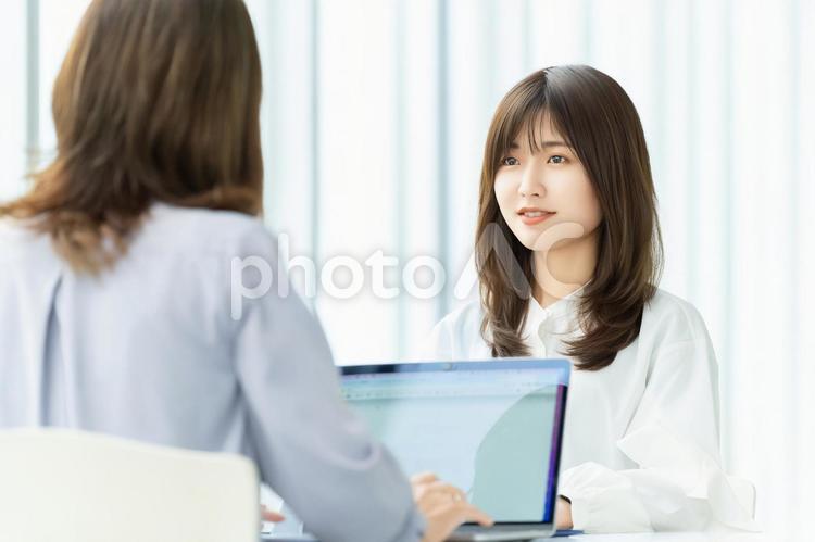 ミーティングをする2人のビジネスウーマン 女性,ビジネス,ミーティングの写真素材