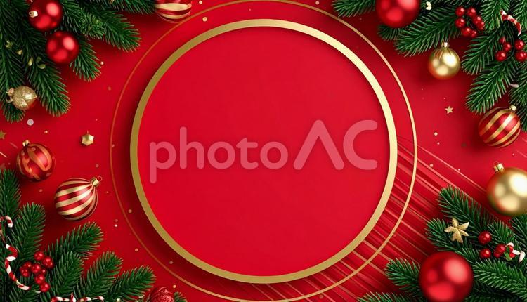 赤い円のクリスマスフレーム 赤,円,クリスマスの写真素材