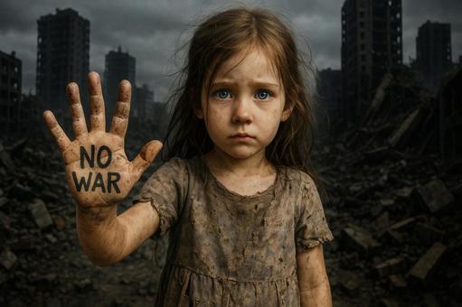 悲しむ少女と戦争反対の訴え1 悲しむ少女と戦争反対の訴え1の写真