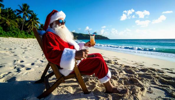 南半球のクリスマスで海辺のサンタクロース 南半球のクリスマスで海辺のサンタクロースの写真