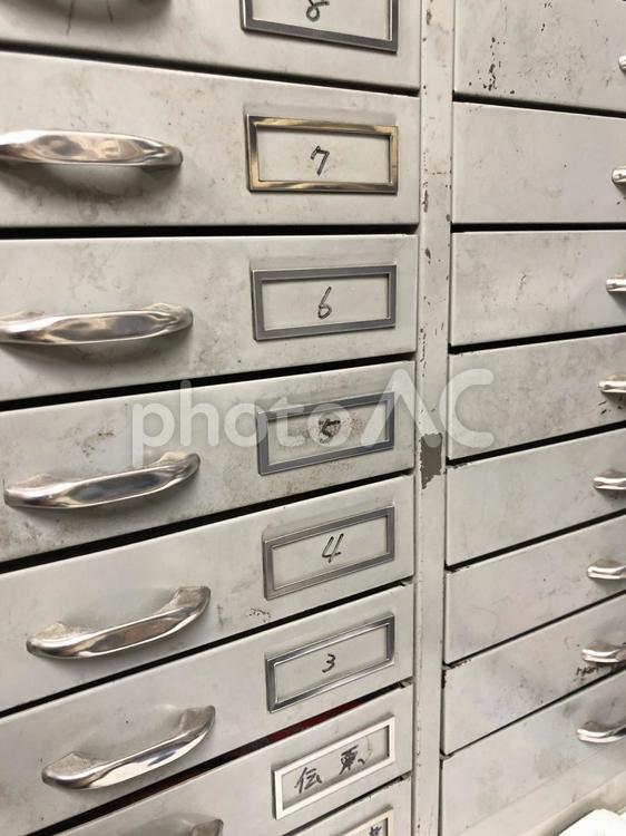 レトロな小引き出し スチール製,書類ケース,古いの写真素材