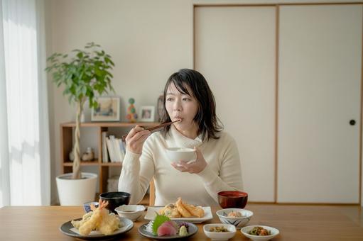 健康的な食事 健康的な食事 女性,食事,和食の写真素材
