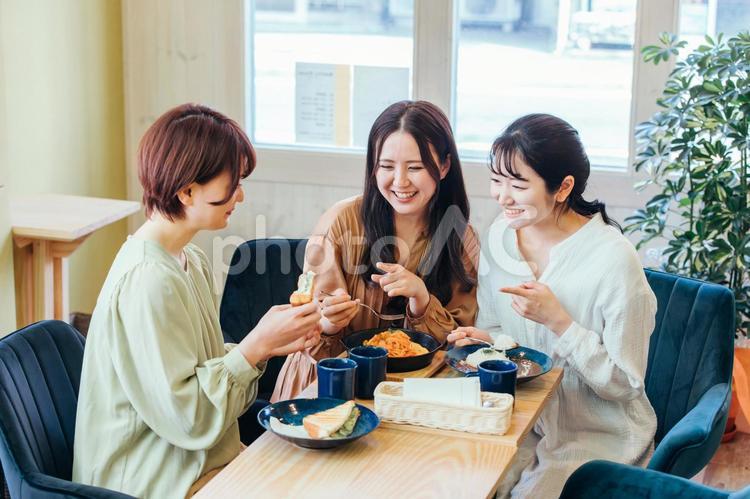 女子会・ランチ・カフェ・飲食店にきた女性たち 女子会,ランチ,食べるの写真素材