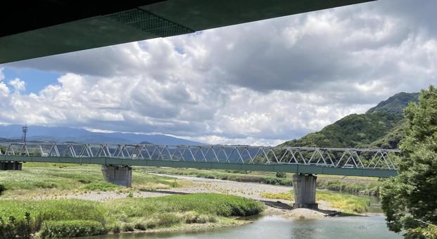 青い橋 橋,空,川の写真素材