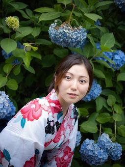 32: Hydrangea and a woman in a yukata, JPG 32: Hydrangea and a woman in a yukata, JPG