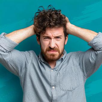 問題に直面し、頭を抱える男性の写真