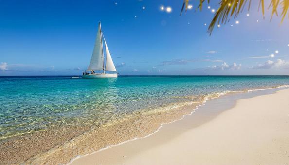 南国の海の白いヨット 南国の海の白いヨットの写真