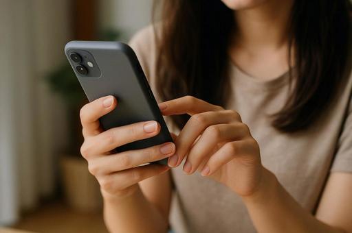 スマホ操作する女性 スマホ操作する女性の写真