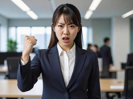 仕事中に怒っている女性 仕事中に怒っている女性の写真