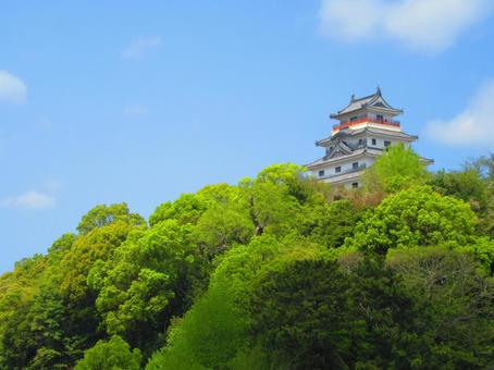 青空と緑に囲まれた唐津城 青空と緑に囲まれた唐津城 唐津城,佐賀県,城の写真素材
