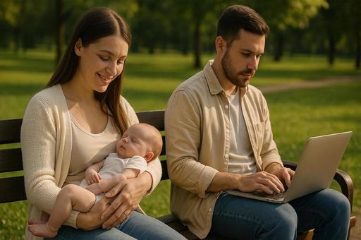 公園で過ごす家族時間の写真