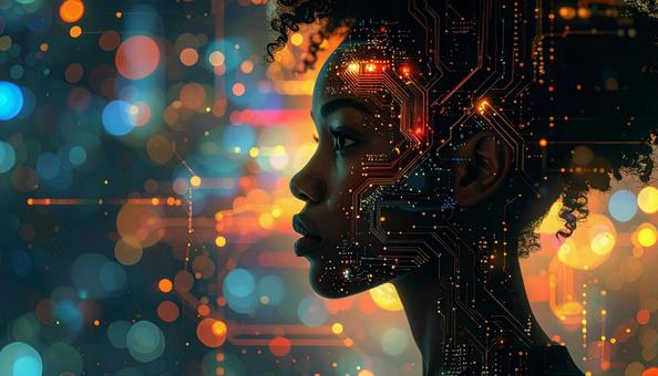 女性のシルエットと生成AI・人工知能の写真