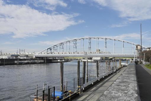 旧江戸川と鉄橋 旧江戸川,鉄橋,浦安の写真素材
