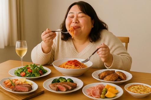 食欲の秋を満喫中の女性 食欲の秋を満喫中の女性の写真