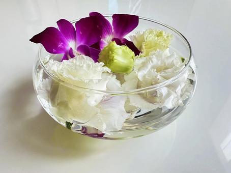 Photo, flower arrangement, bowl, display, 