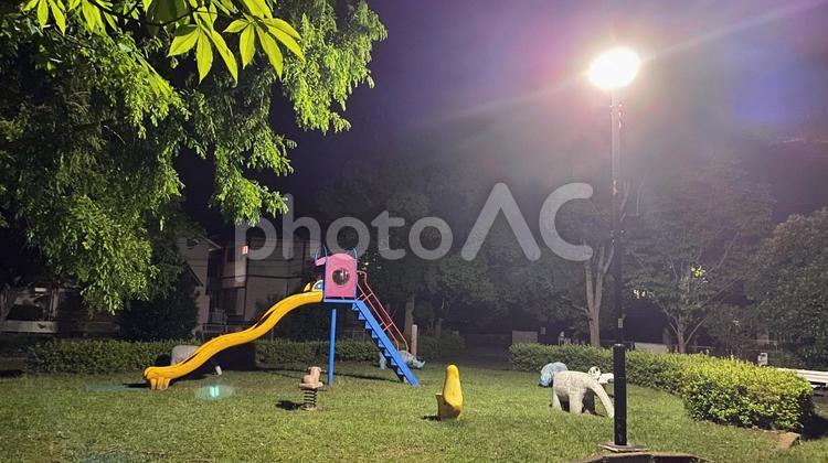 夜の公園の滑り台 滑り台,公園,夜の写真素材