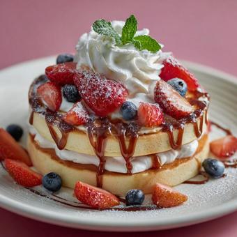 いちごのパンケーキ いちごのパンケーキの写真