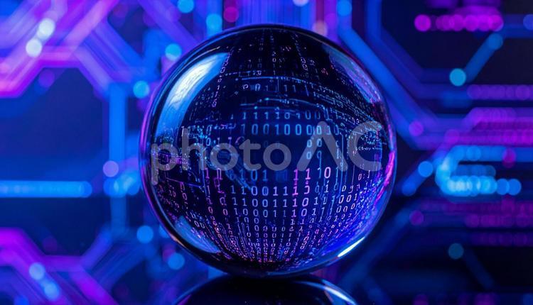 サイバークリスタル：未来を映す情報の世界 サイバーパンク,クリスタルボール,水晶玉の写真素材