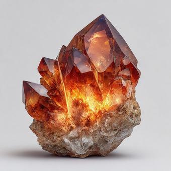 オレンジ色に輝く水晶クラスター オレンジ色に輝く水晶クラスターの写真